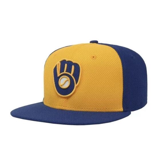 New Era Other - NEW ERA 59Fifty MLB Milwaukee Brewers Diamond Era Gold Blue Fitted Hat Size 8